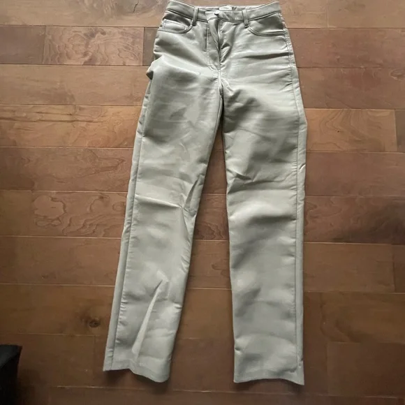 Wilfred MELINA PANT size 4 color light taupe straight leg high rise faux leather - Picture 2 of 6